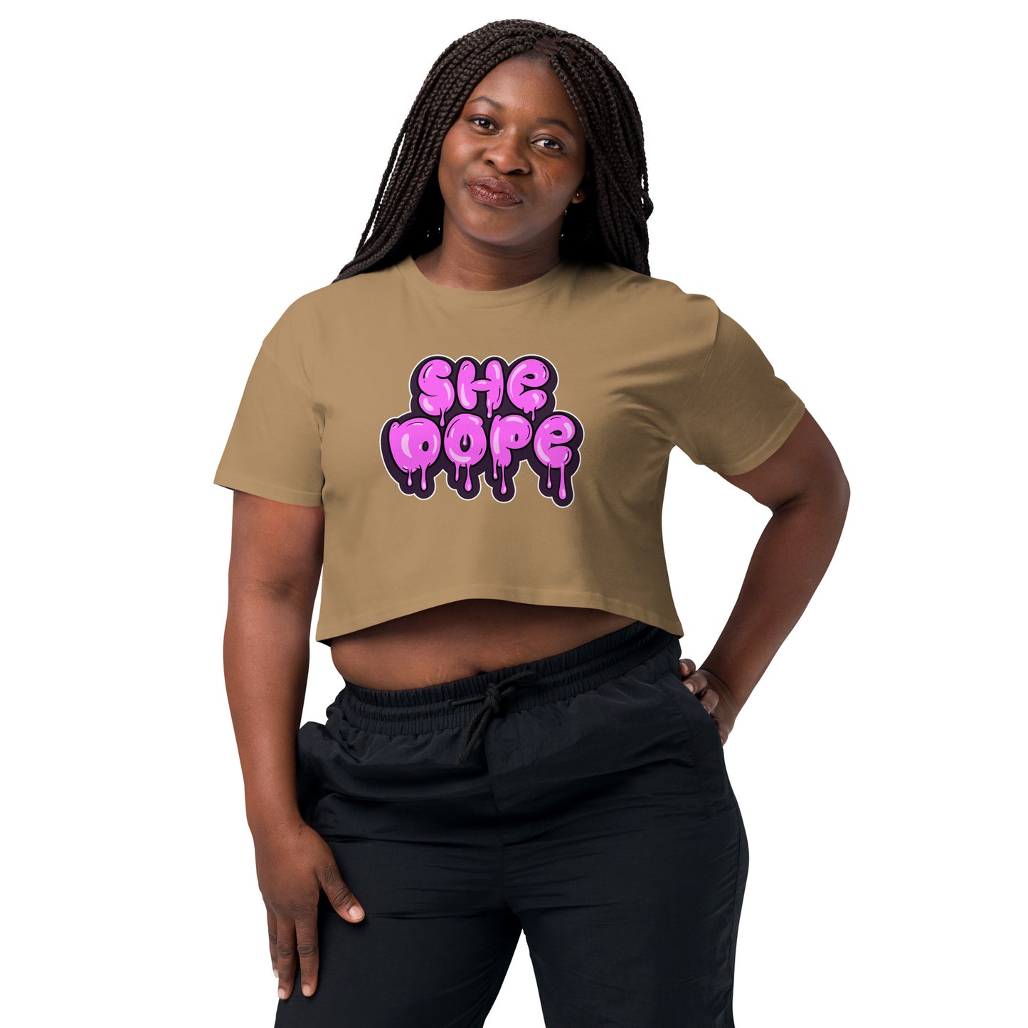 "She Dope" women’s crop top