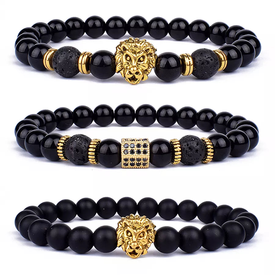 Fashion Obsidian Lion Head Bracelet