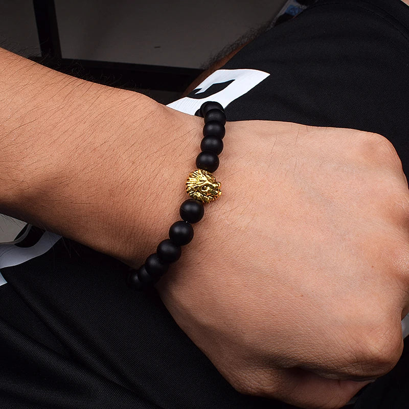 Fashion Obsidian Lion Head Bracelet