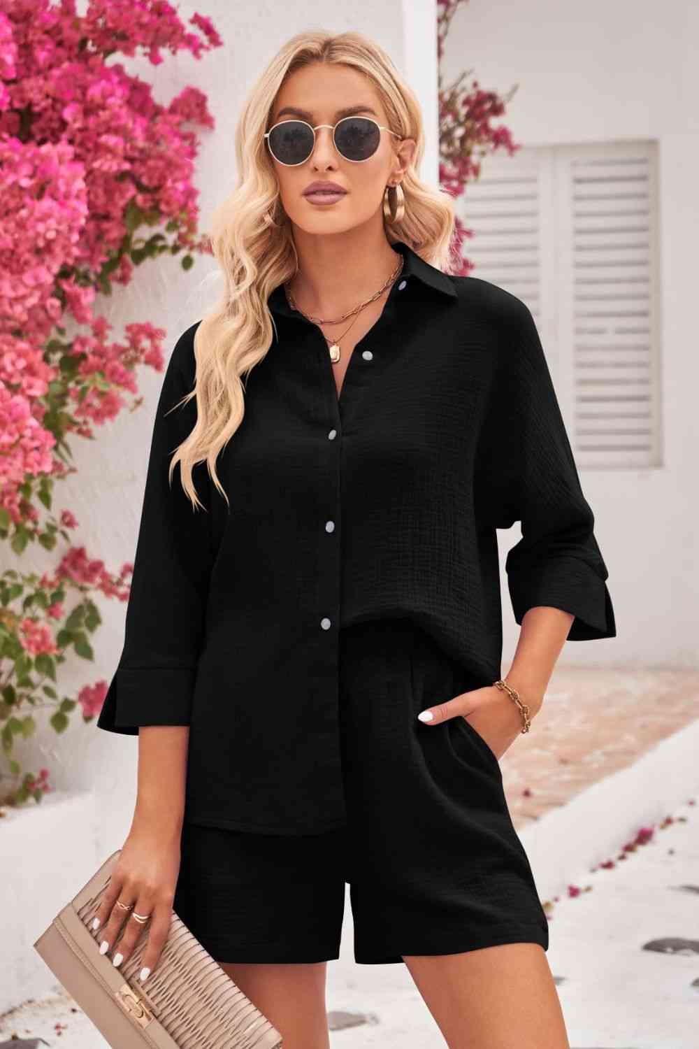 Women’s Textured Shirt & Shorts Set